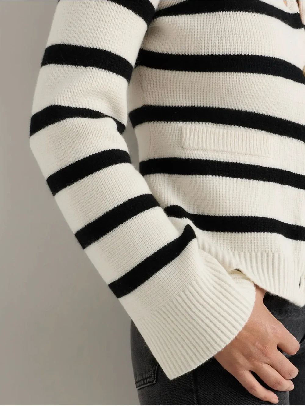 Quince Mongolian Cashmere Structured Cardigan Black & White Striped X-Large 590